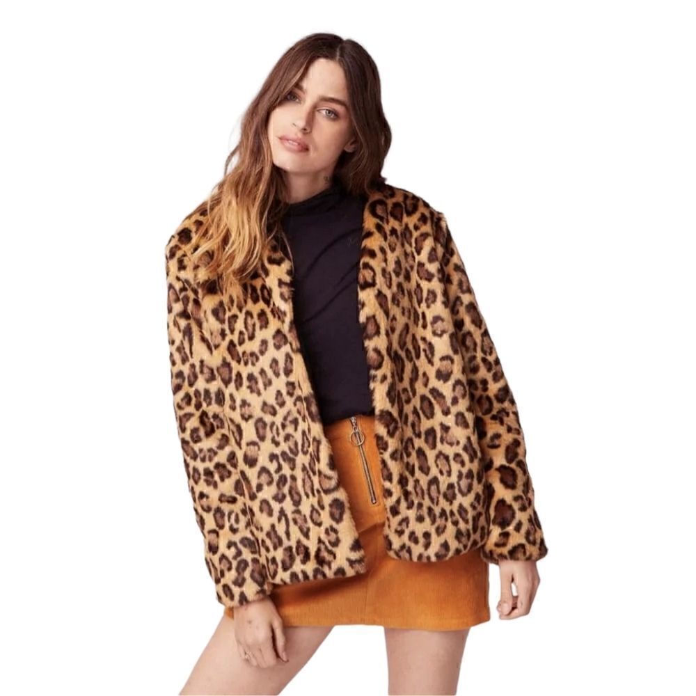 Band Of Gypsies Walk On The Wild Side Faux Fur Leopard Print Jacket Women's S